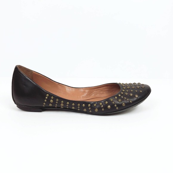 Sigerson Morrison Leather Brown Flats with Brass Studs - Picture 1 of 10